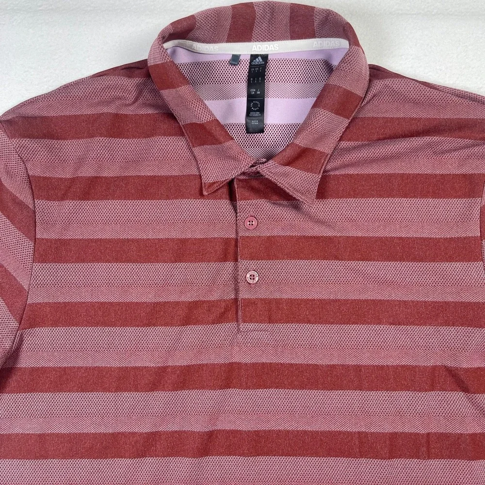 Adidas Polo Shirt Men's Large Red‎ Striped Logo Short Sleeve Performance Golf